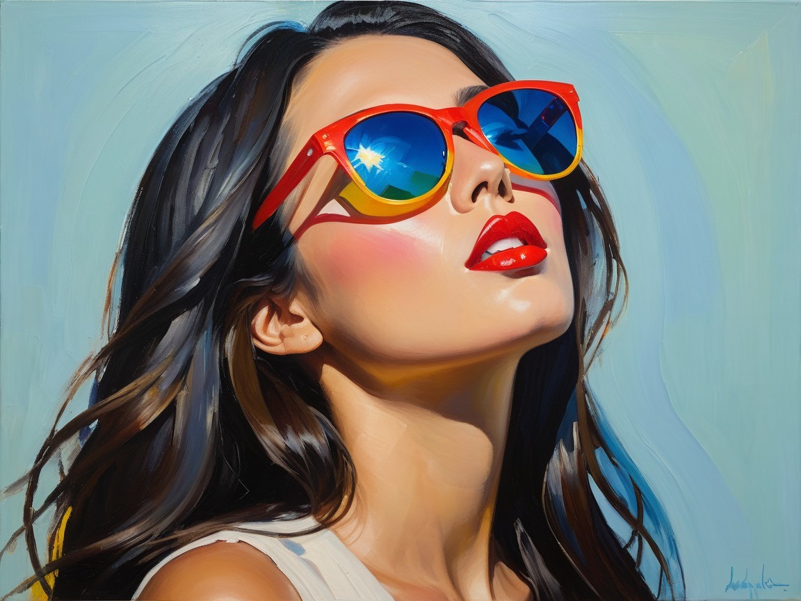 Vibrant Portrait of Young Woman with Red Sunglasses