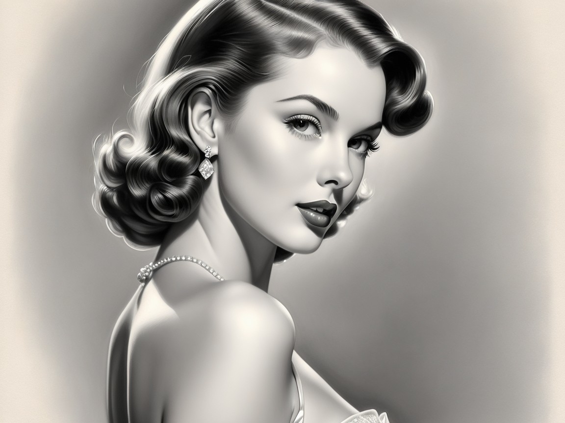 Black-and-White Portrait of Glamorous Woman