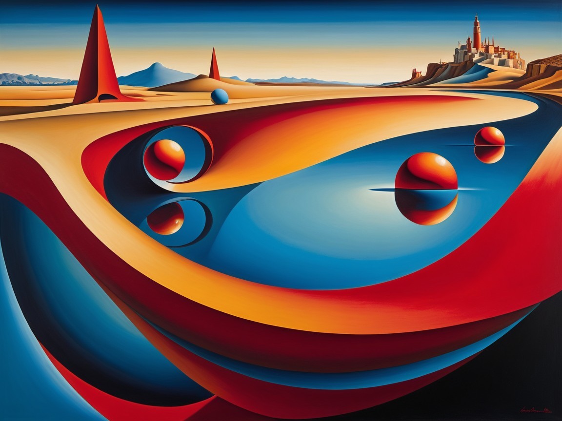 Surreal Landscape with Vibrant Colors and Spheres