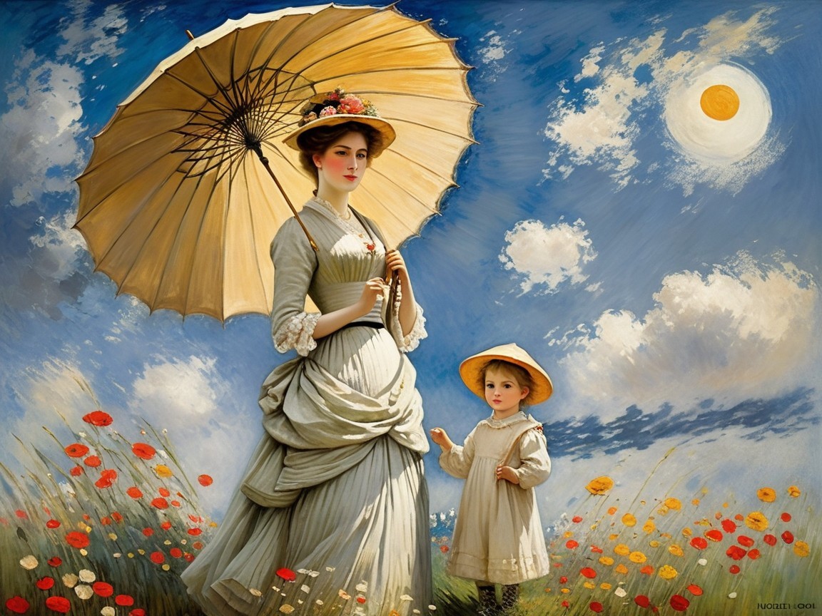 Serene Outdoor Scene with Woman and Child in Nature