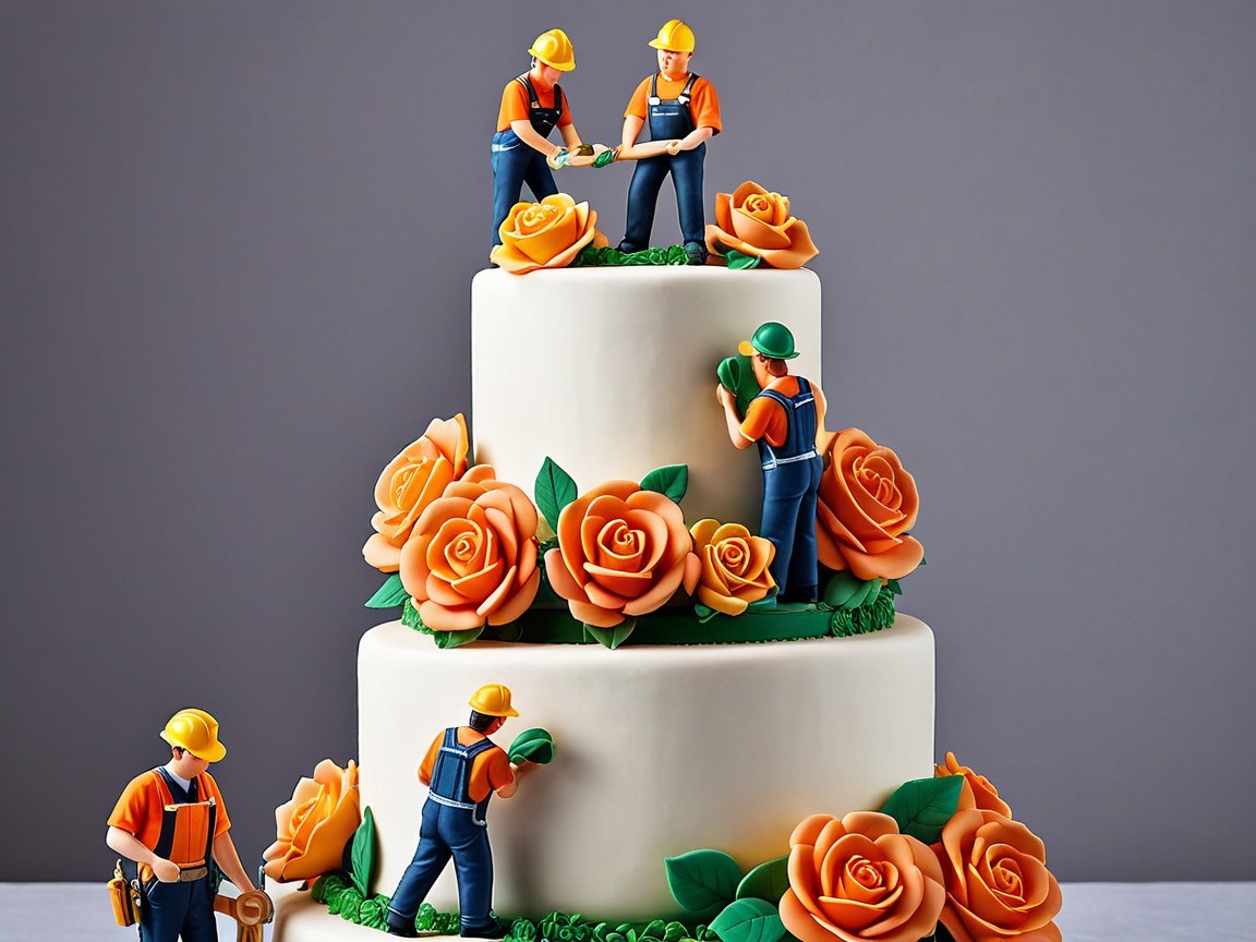 Three-Tier Cake with Orange Roses and Figurines