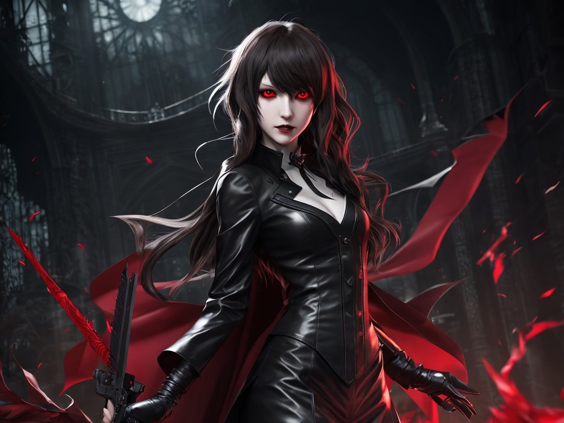 Fierce Female Character in Dark Gothic Setting