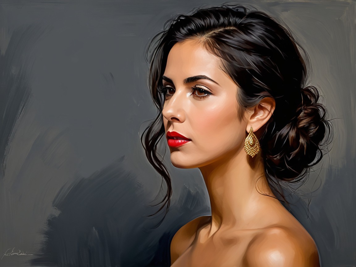 Elegant Woman in Profile with Gold Earrings