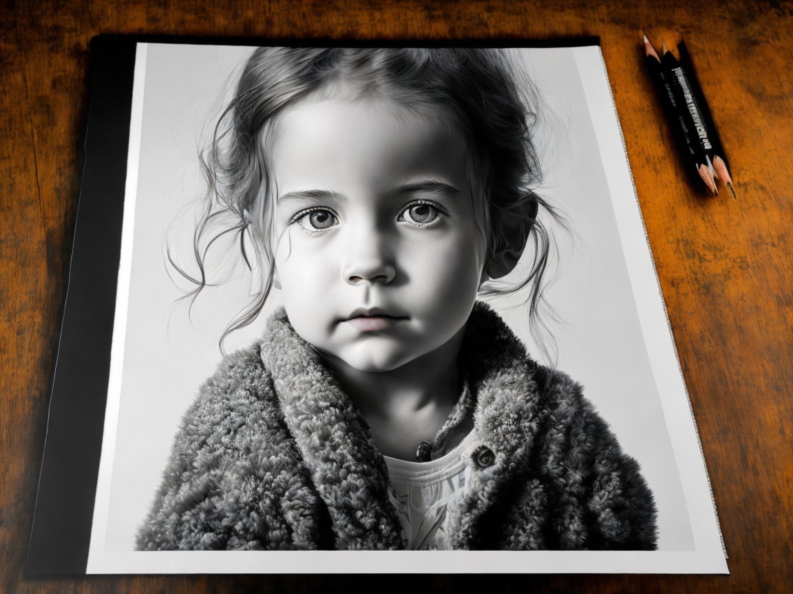 Black-and-white portrait of a young girl in shawl