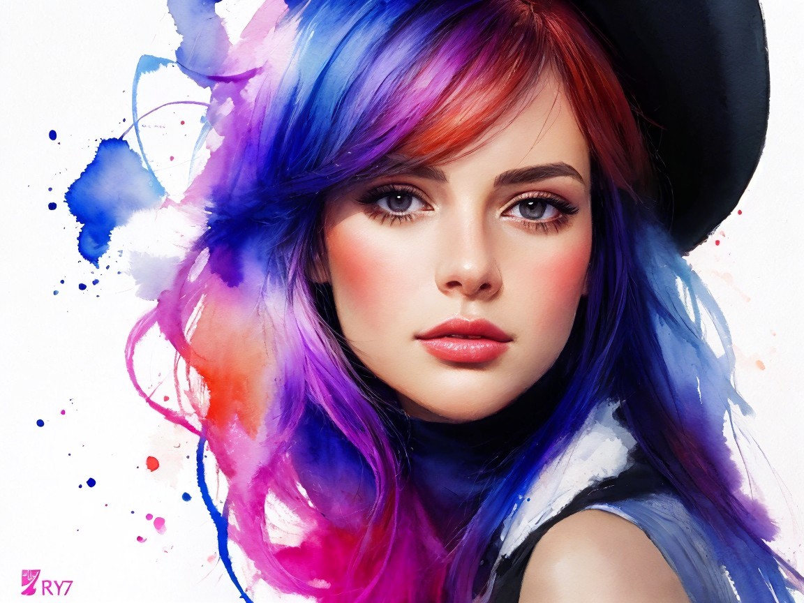 Vibrant Portrait of a Young Woman with Colorful Hair