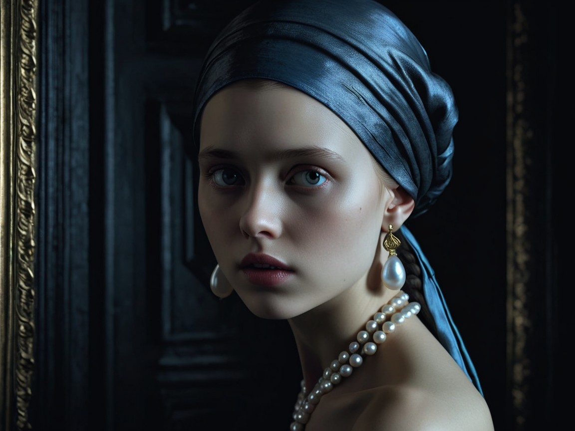 Portrait of a Young Woman in Blue Silk and Pearls