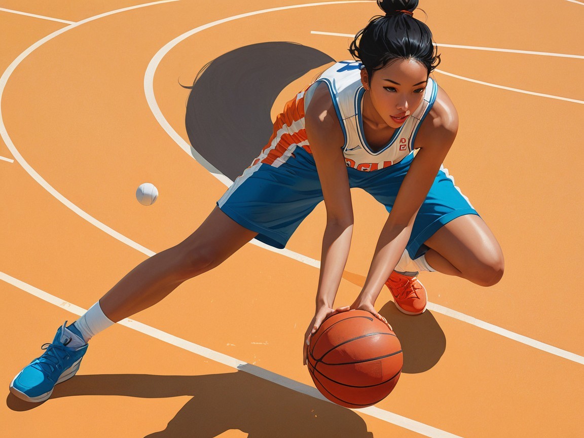 Young Female Basketball Player on Orange Court