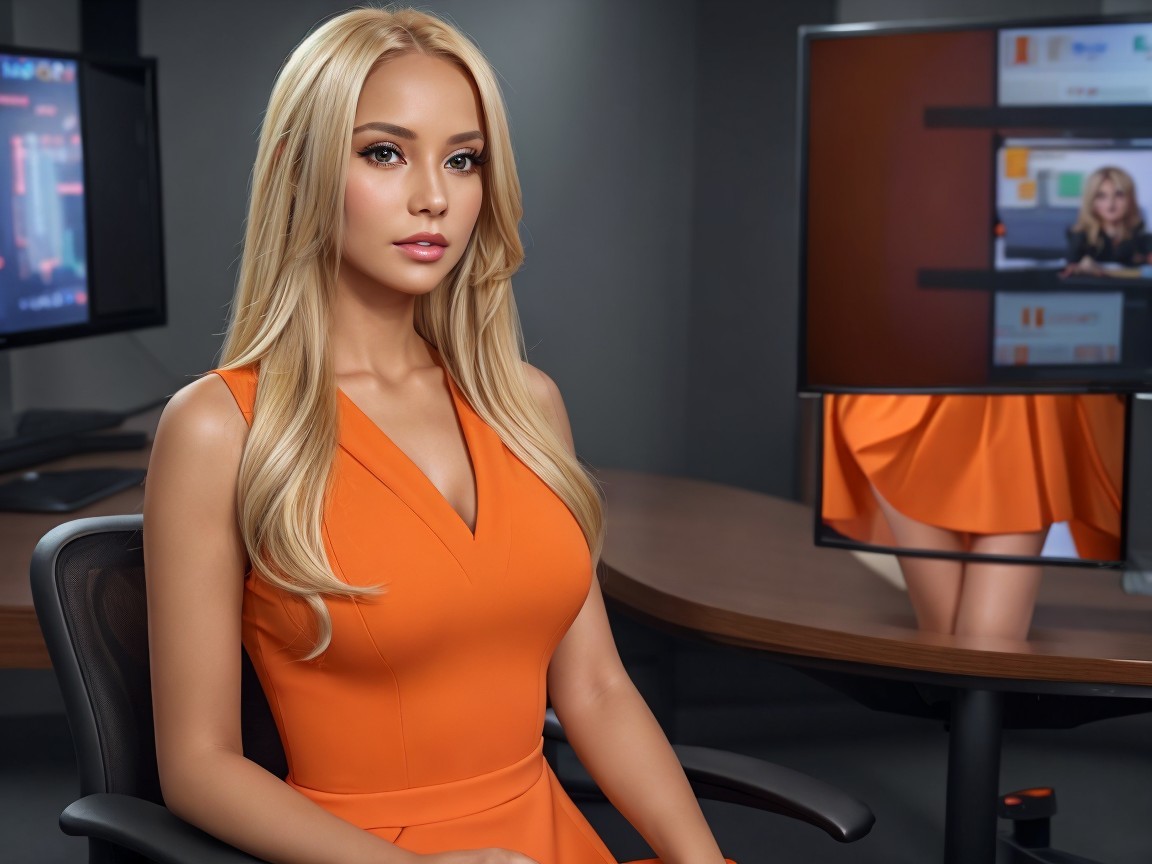 Woman in Orange Dress in Modern Office Setting