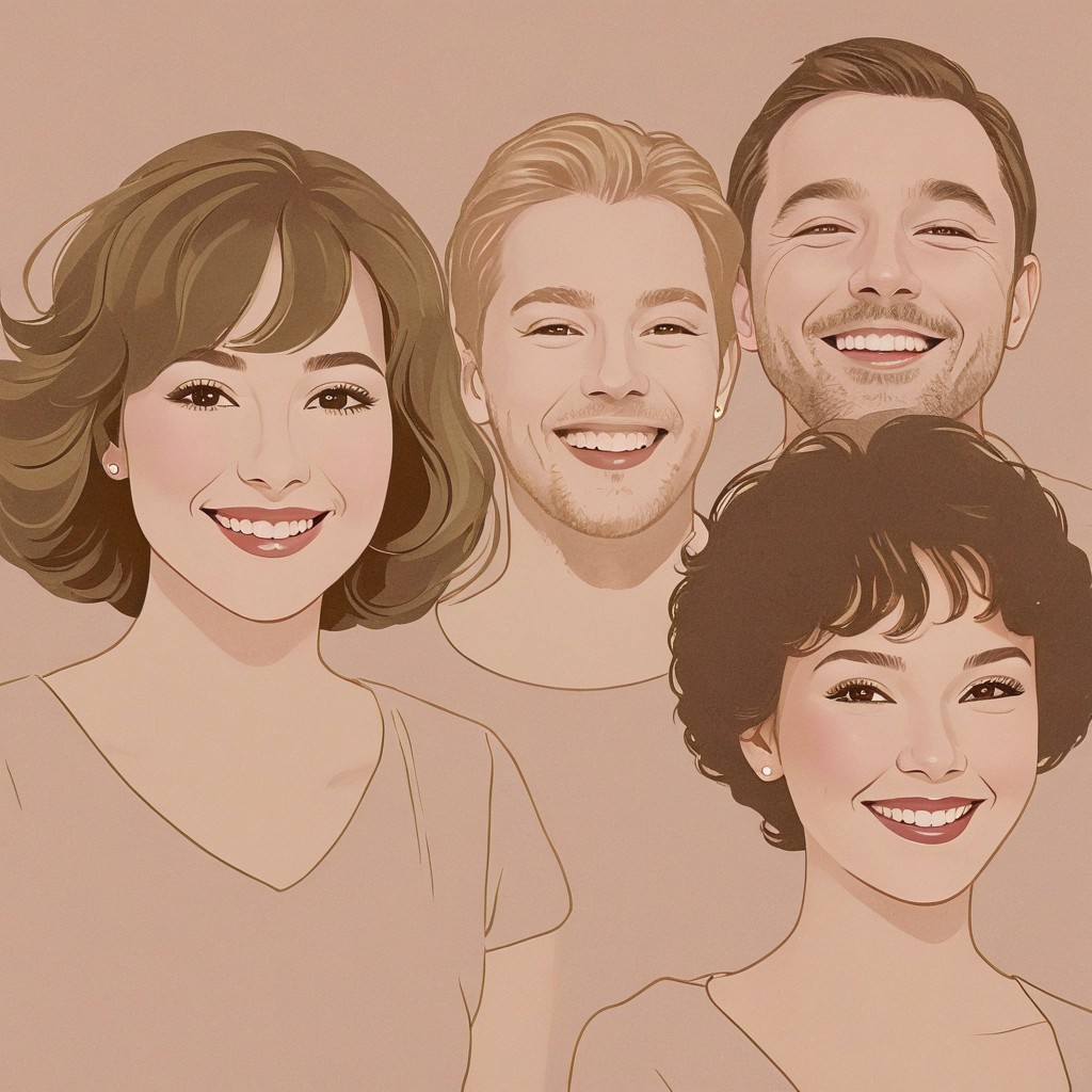 Digital Artwork of Four Cartoon Figures Smiling