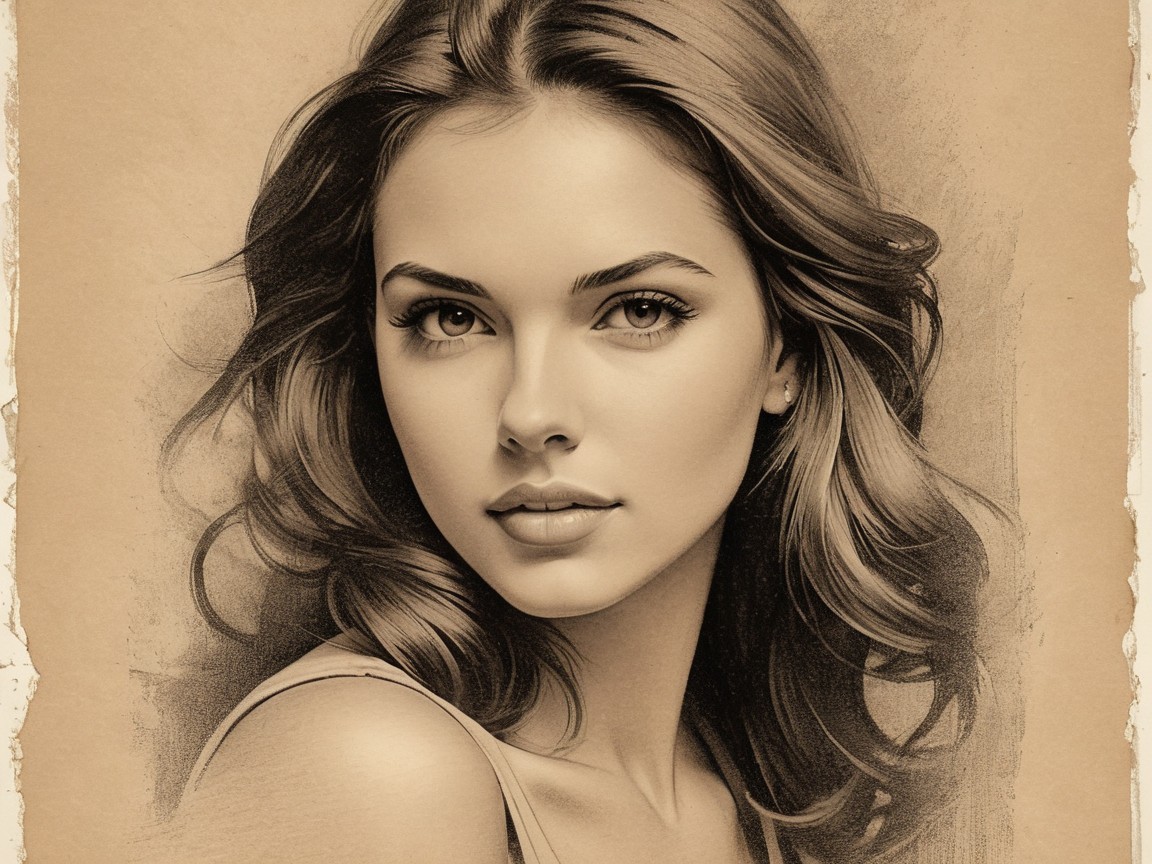 Digital Portrait of Young Woman in Sepia Tone