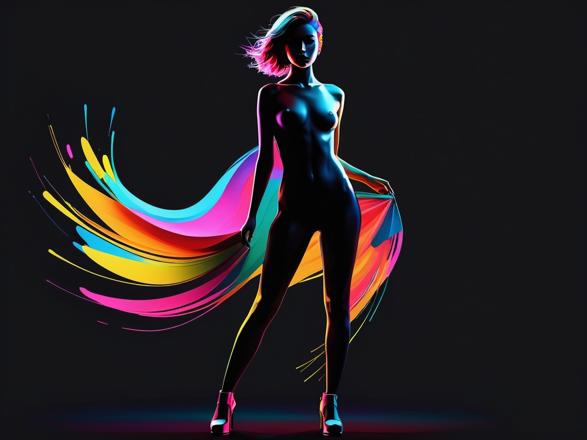 Silhouette with Colorful Paint Strokes on Dark Background