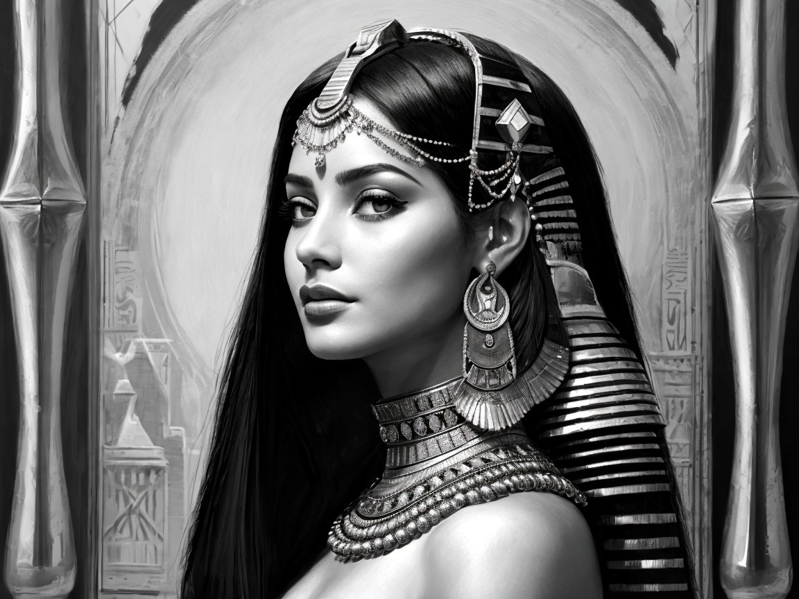 Detailed Portrait of Cleopatra in Art Nouveau Style