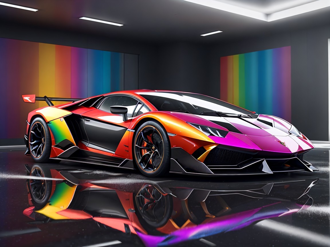 Futuristic Sports Car with Multi-Colored Gradient Finish