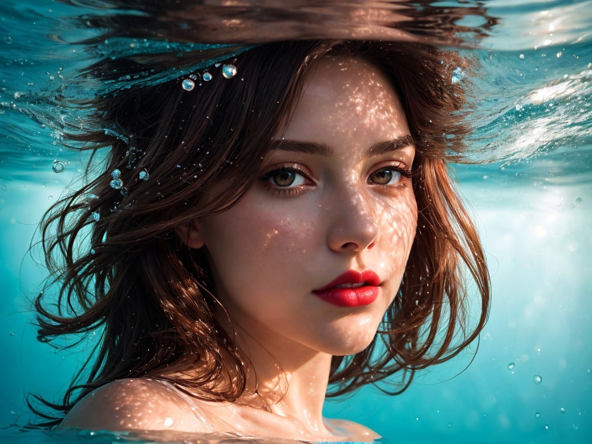 Underwater Portrait of a Young Woman with Soft Light