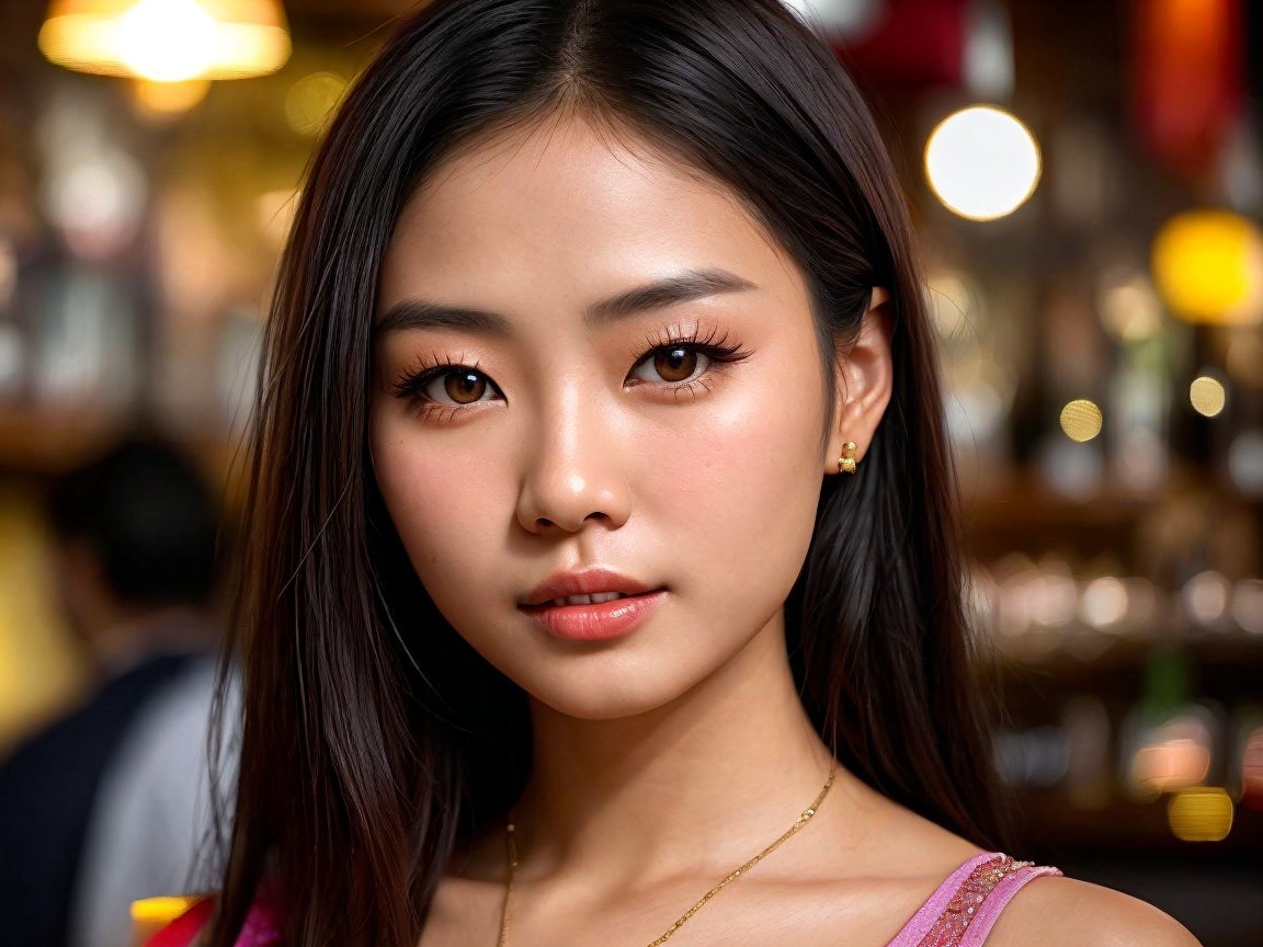 Close-Up Portrait of a Young Woman with Elegant Features