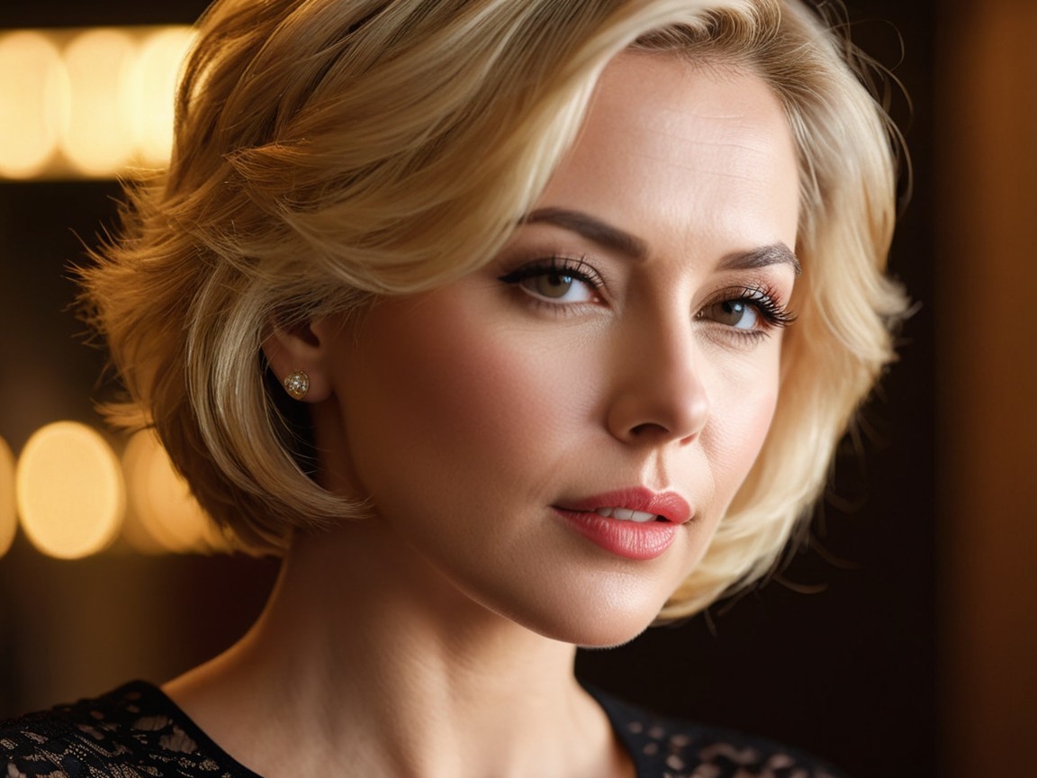 Close-Up of a Woman with Tousled Blonde Bob Hairstyle