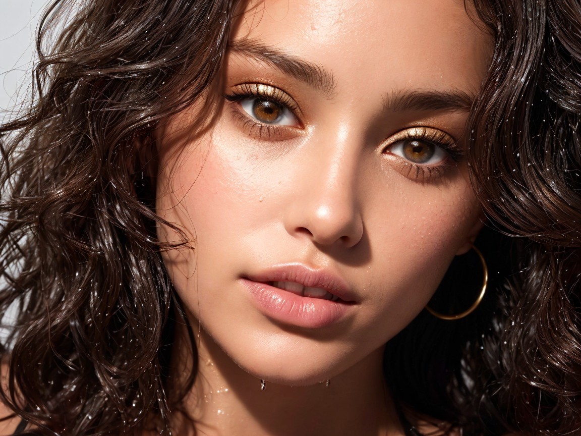 Close-up Portrait of a Young Woman with Wavy Hair
