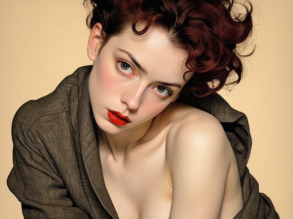 Close-Up Portrait of a Young Woman with Striking Features