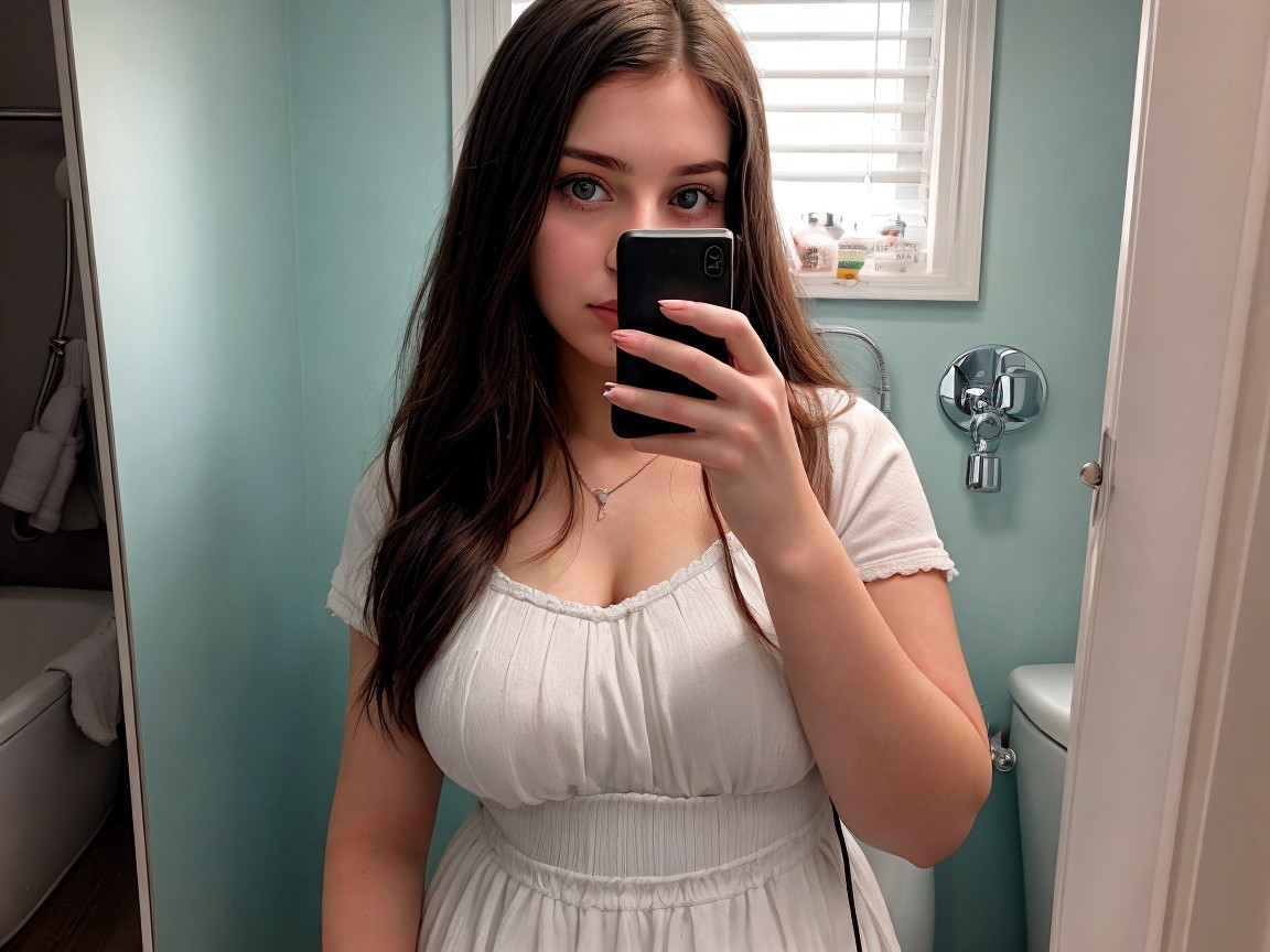 Young Woman Taking Selfie in Modern Bathroom