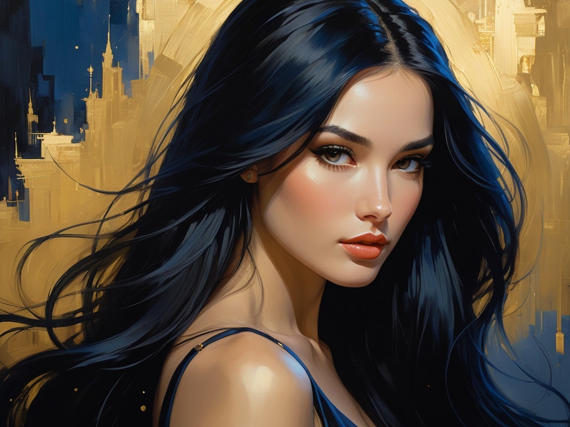 Digital Painting of Young Woman with Abstract Background