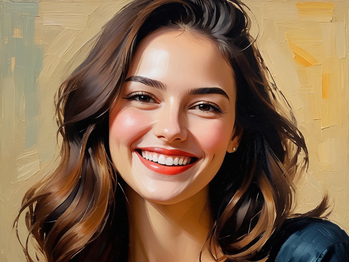 Vibrant Painting of a Joyful Young Woman