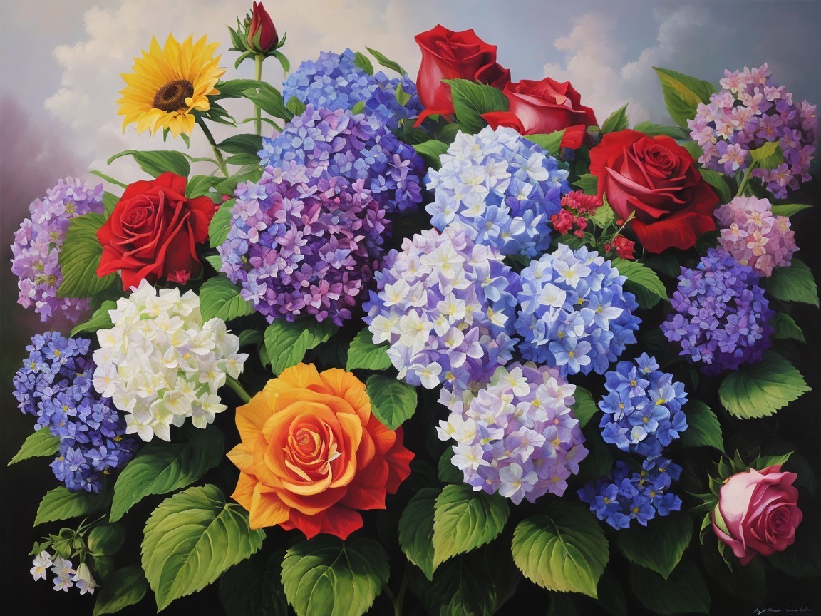 Vibrant Bouquet of Mixed Flowers in Full Bloom