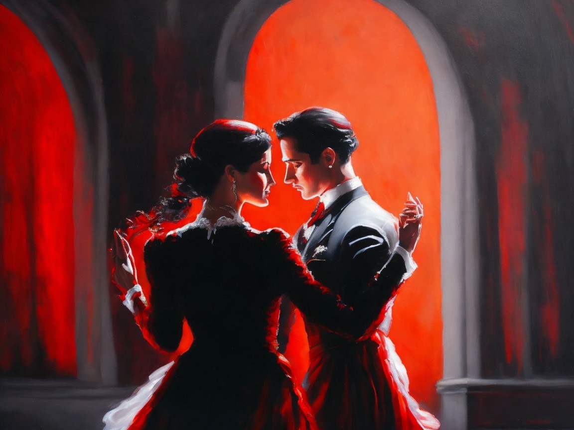 Romantic Scene of Couple in Elegant Attire