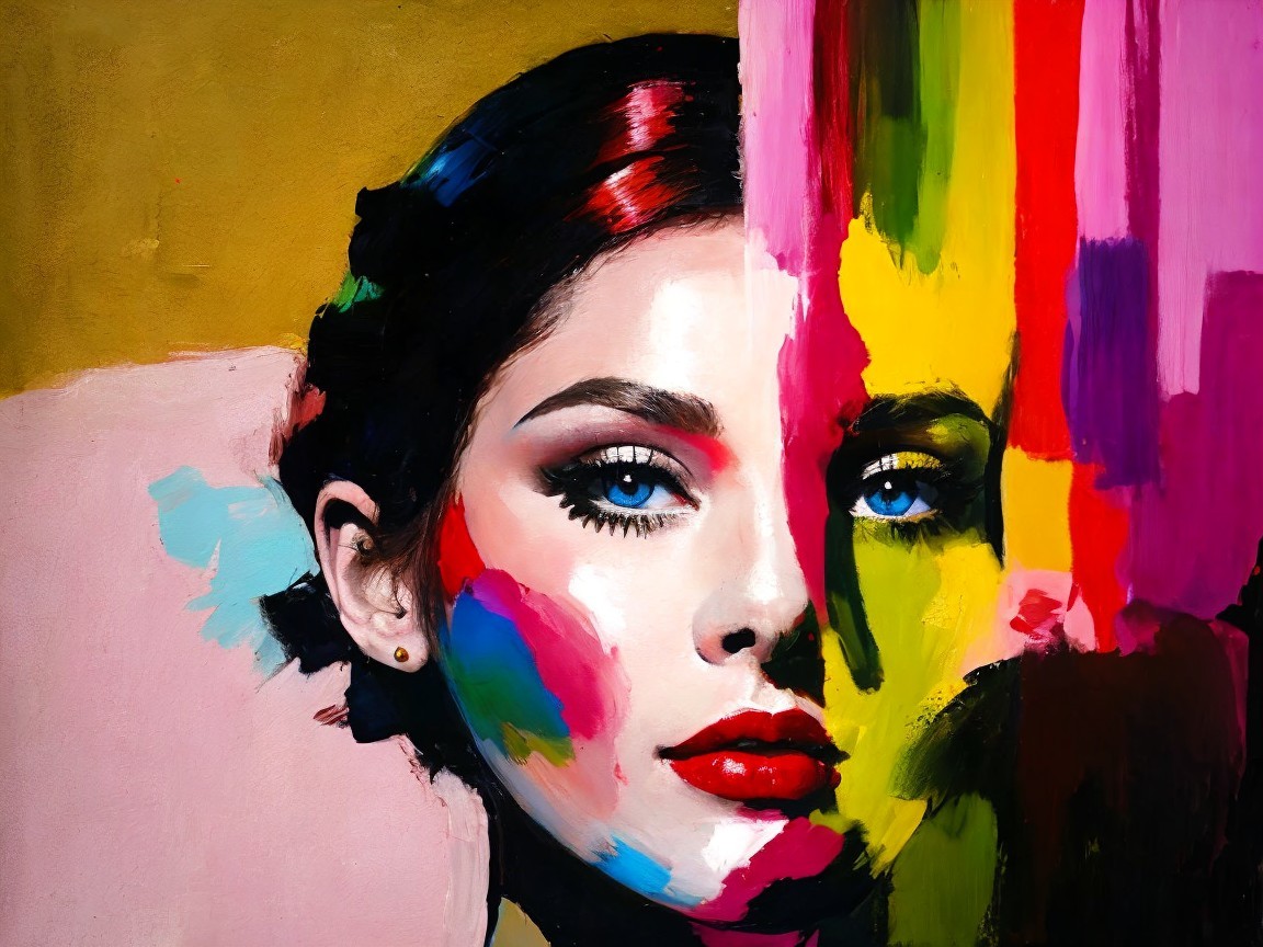 Vibrant Abstract Portrait of a Woman in Oil Painting