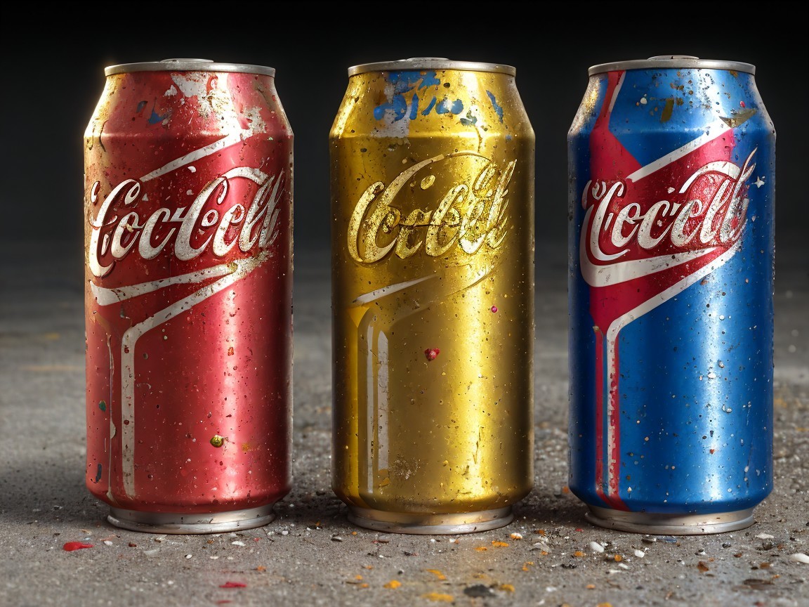 Soda Cans on Textured Surface with Colorful Paint Splatters