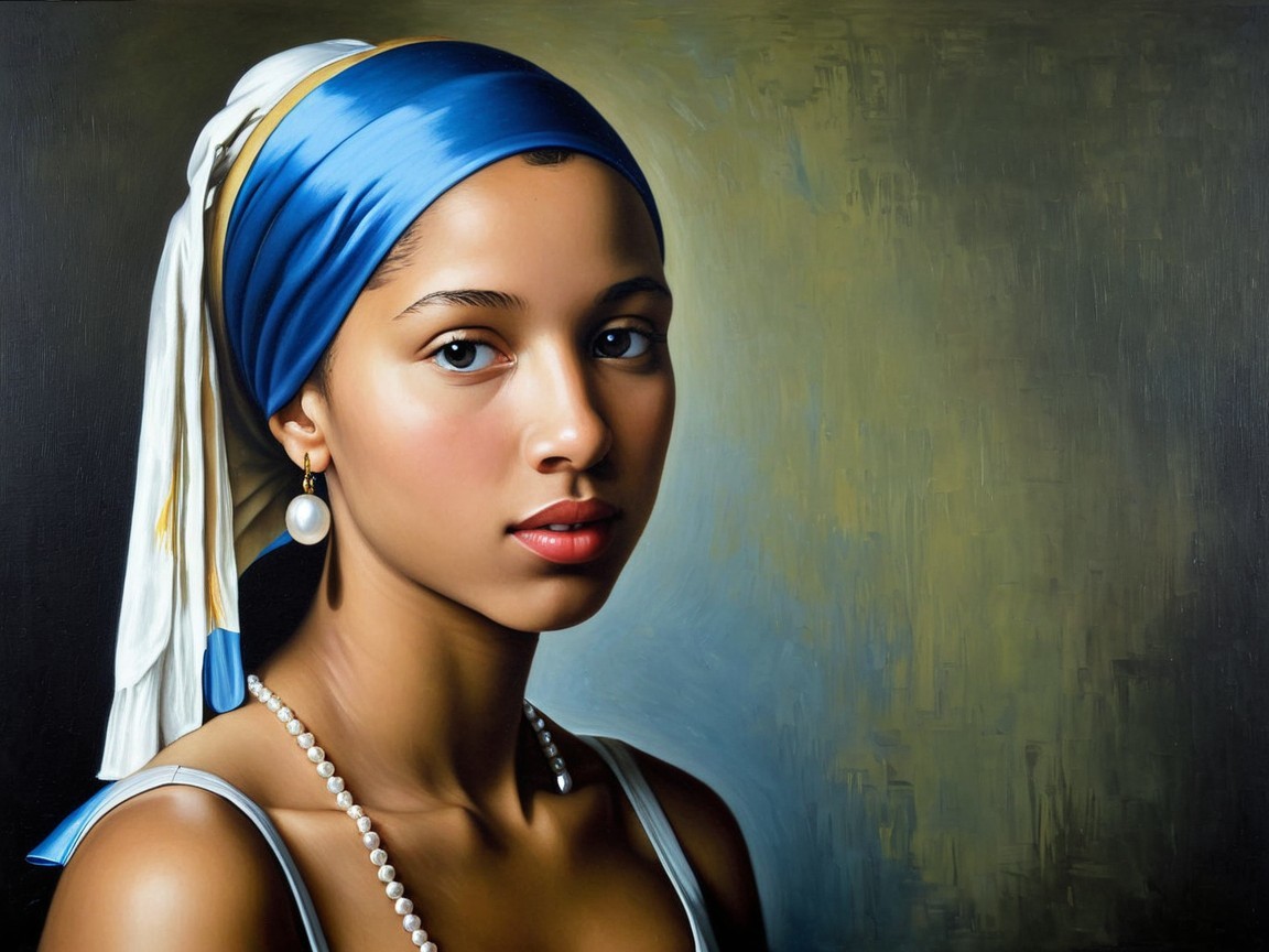 Confident Young Woman in Blue and White Headscarf