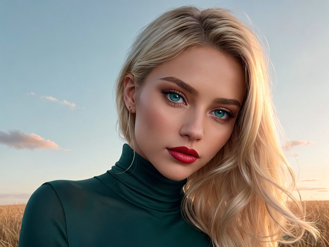 Close-up Portrait of a Young Woman with Blue Eyes