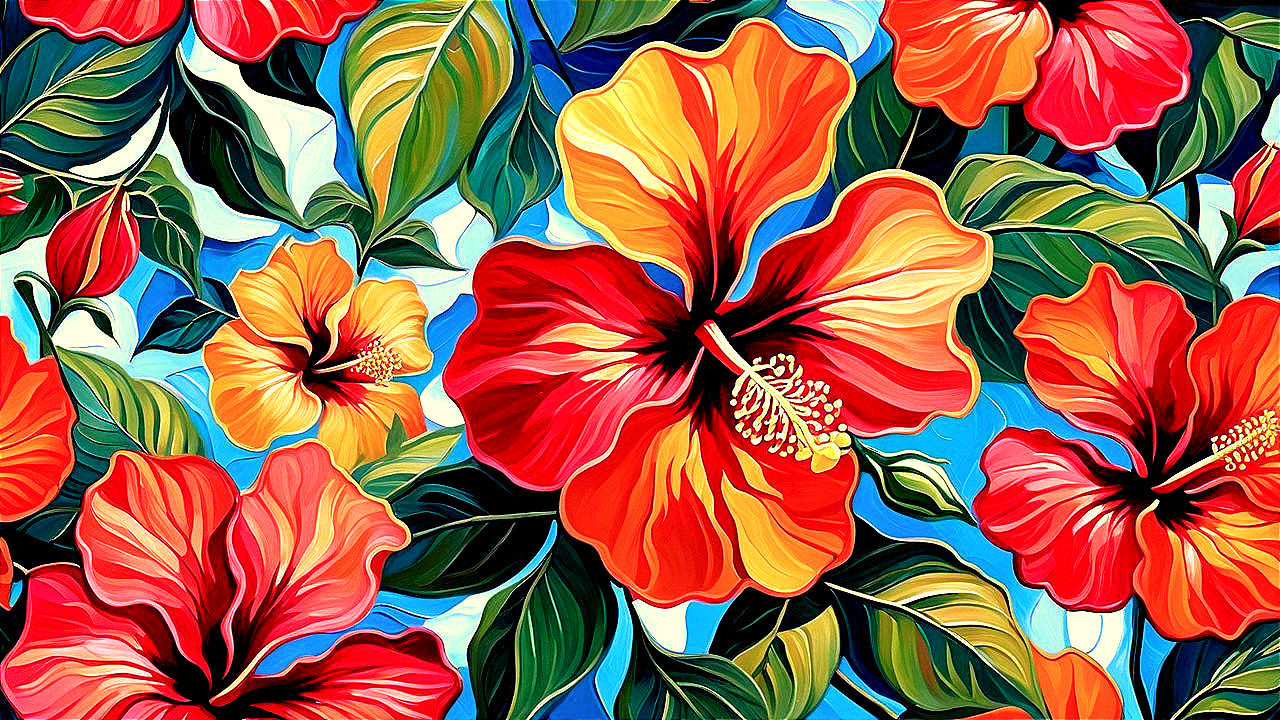 Tropical Floral Composition with Hibiscus Flowers