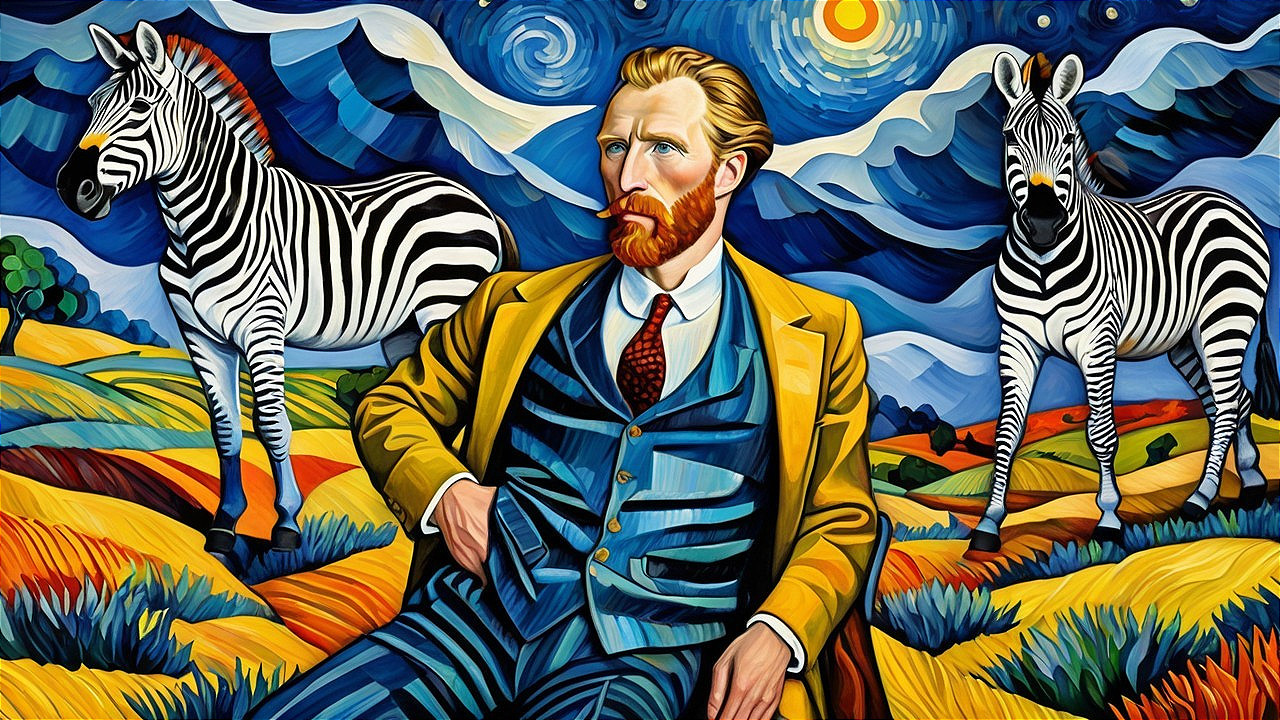 Colorful Abstract Depiction of a Man in Landscape
