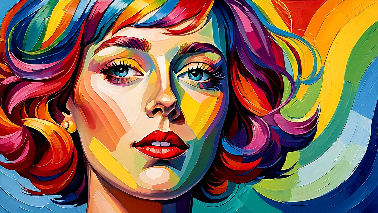 Colorful Portrait of a Confident Woman with Short Hair