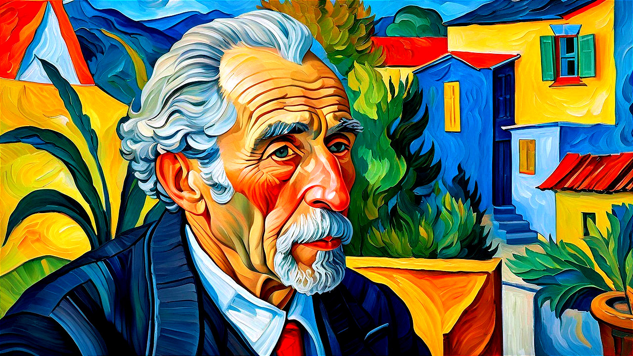 Portrait of an Elderly Man with Colorful Background