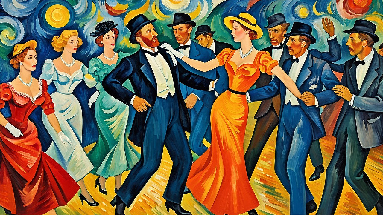 Elegant Dancers in a Vibrant Ballroom Scene