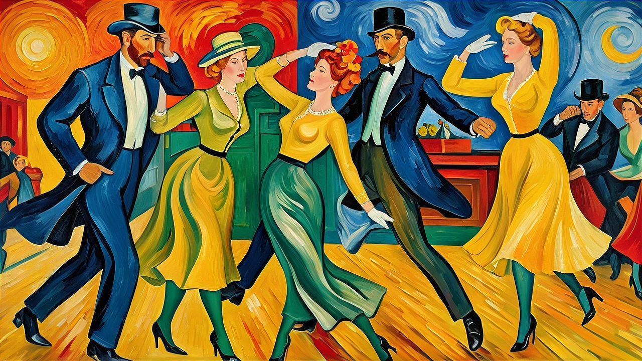 Vibrant Dance Scene in Vintage 19th-Century Style