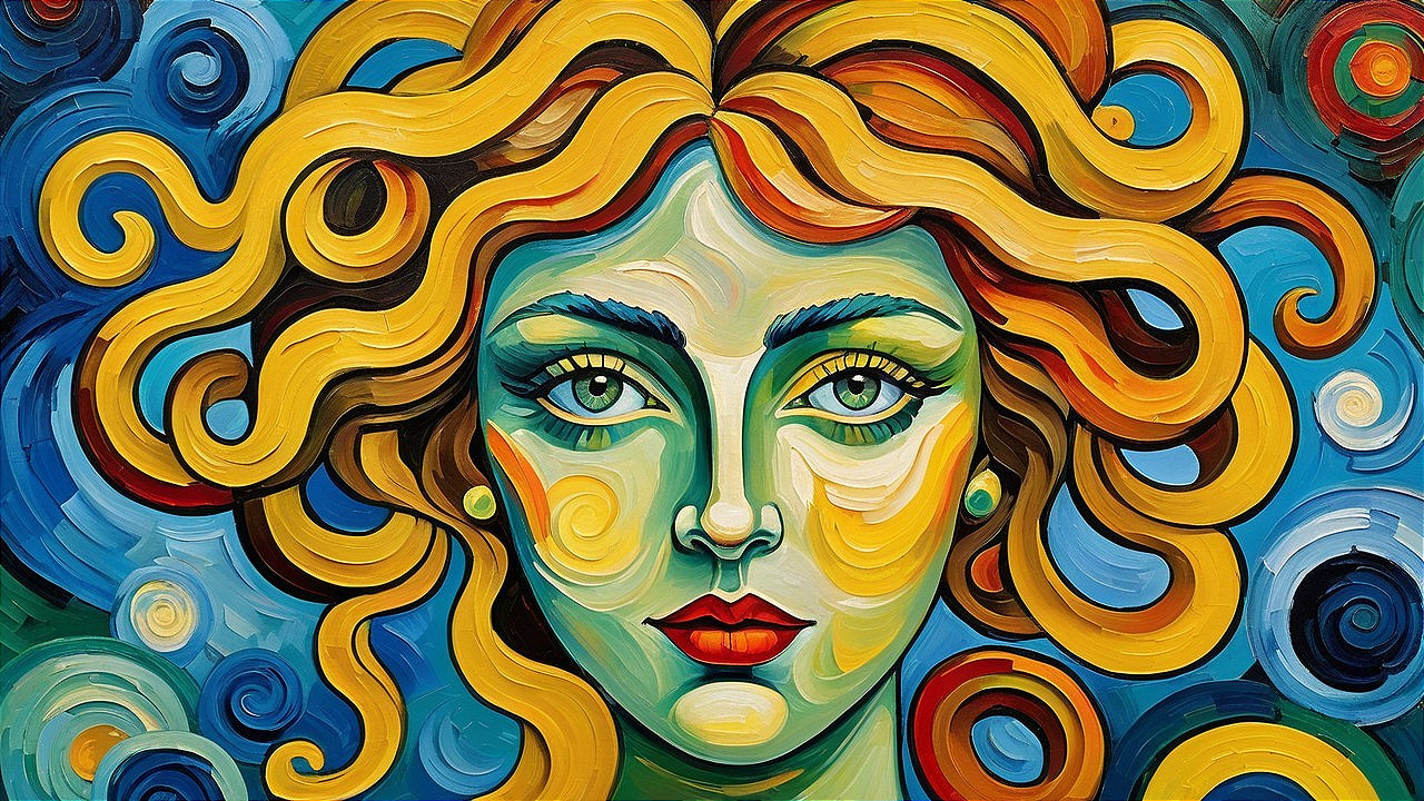 Vibrant Portrait of a Woman with Golden Curls