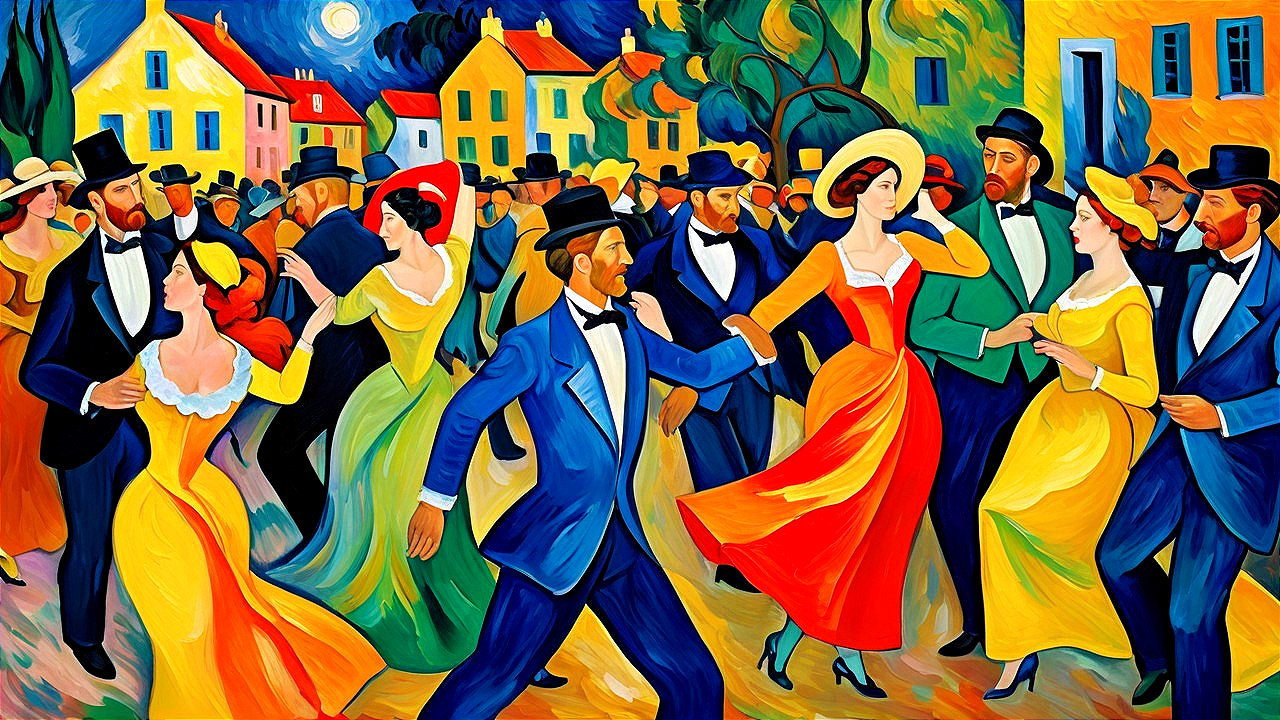 Vibrant Dance Celebration Under Moonlit Sky