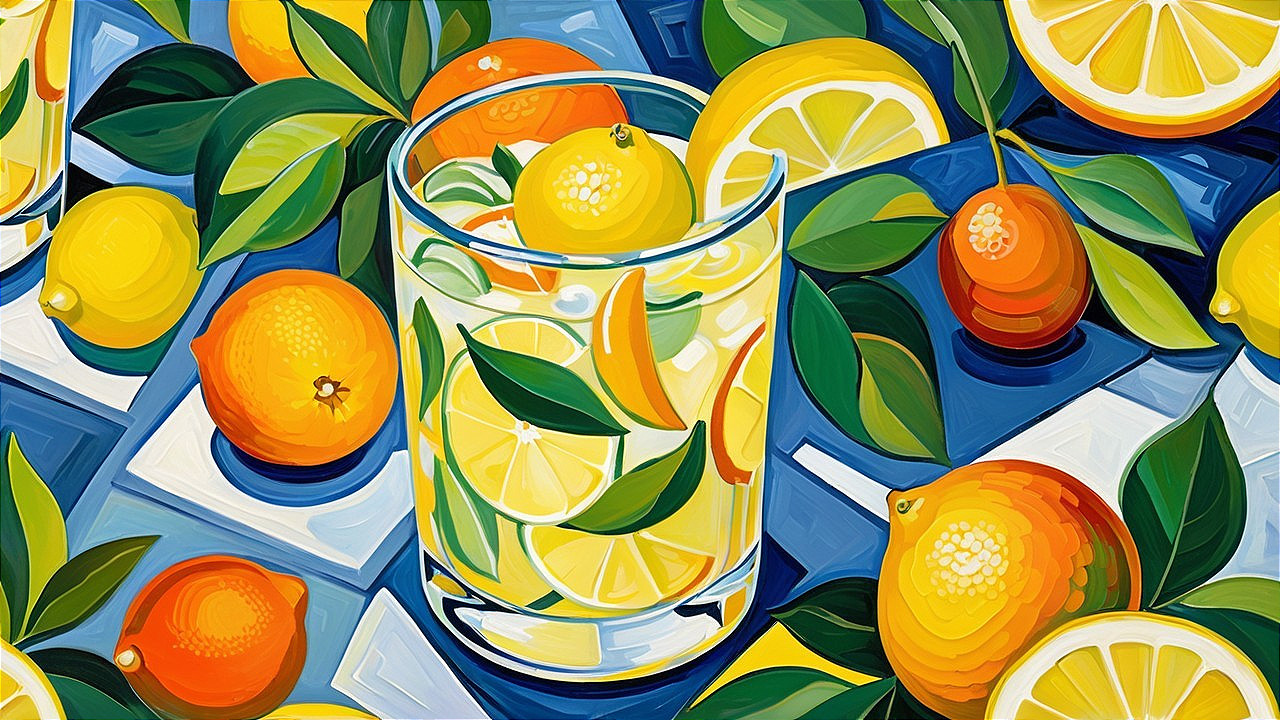 Vibrant Still Life of Lemonade and Citrus Fruits