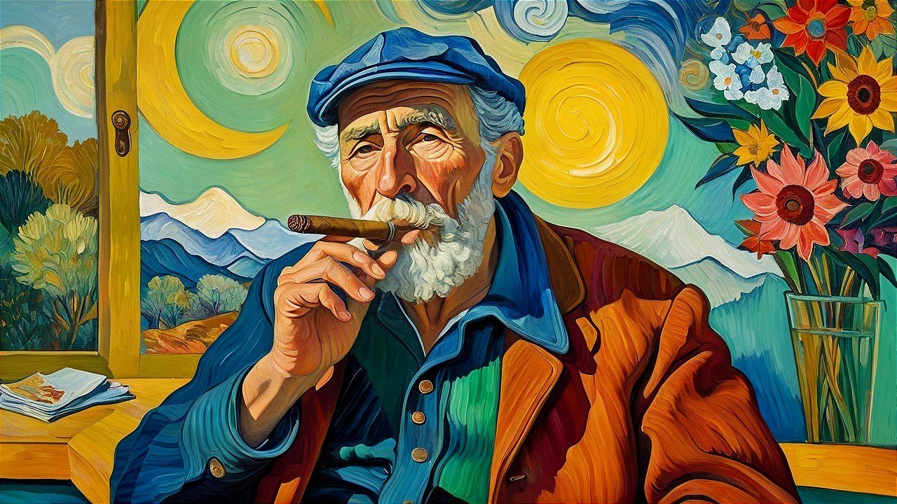 Portrait of an Elderly Man by a Window with Flowers