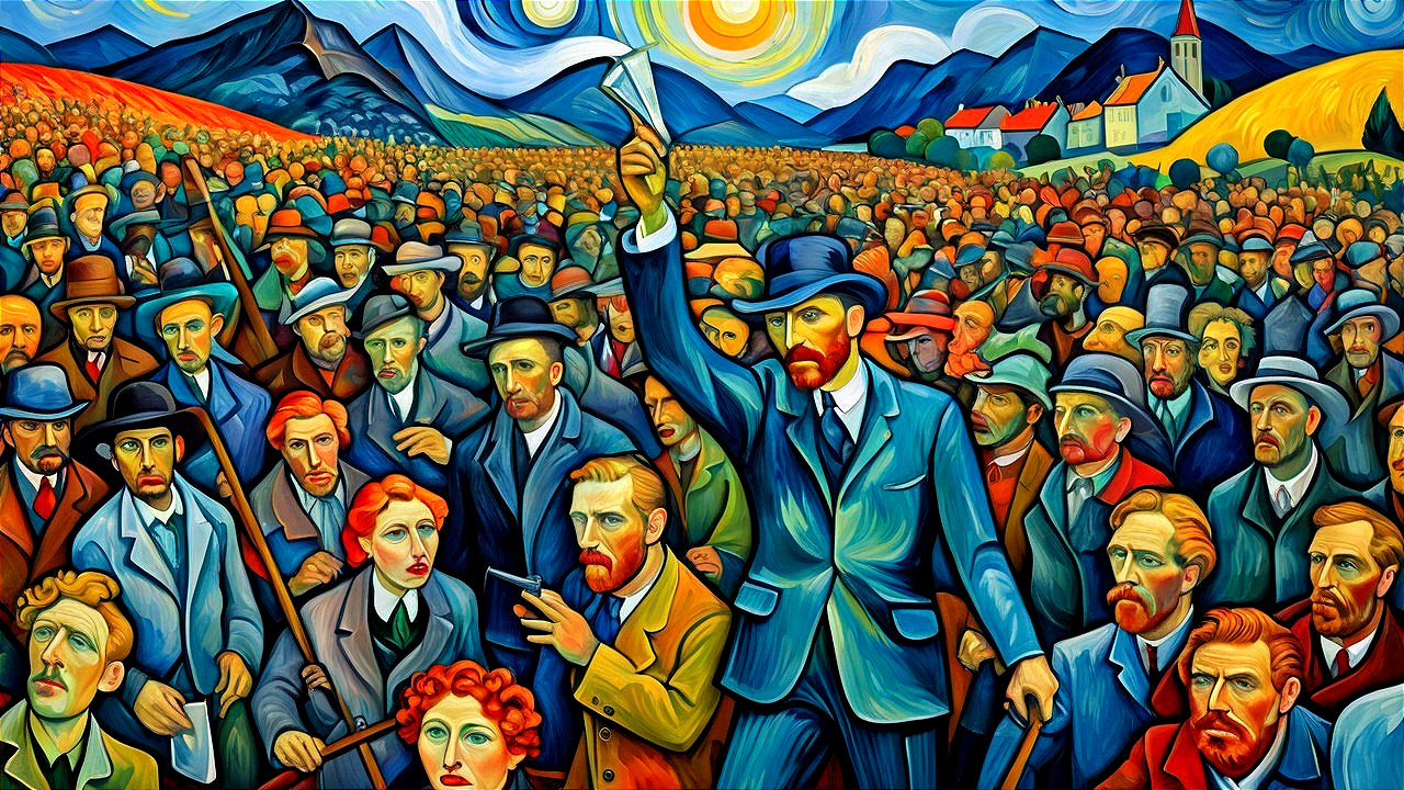 Crowd in Rural Setting with Symbolic Leadership Scene