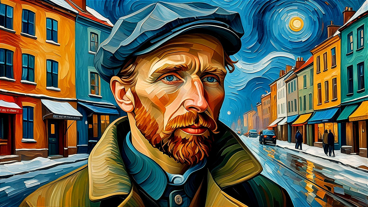 Contemplative Figure in a Vibrant Urban Scene