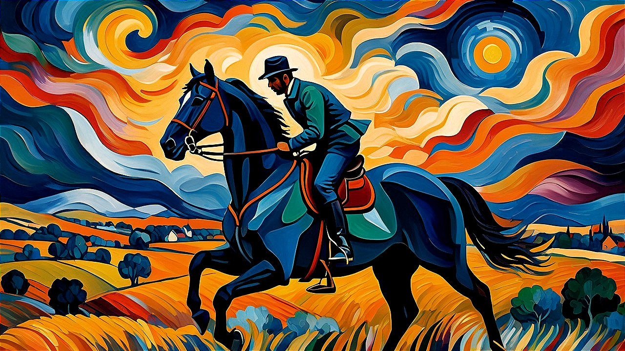 Abstract Painting of a Rider on a Galloping Horse