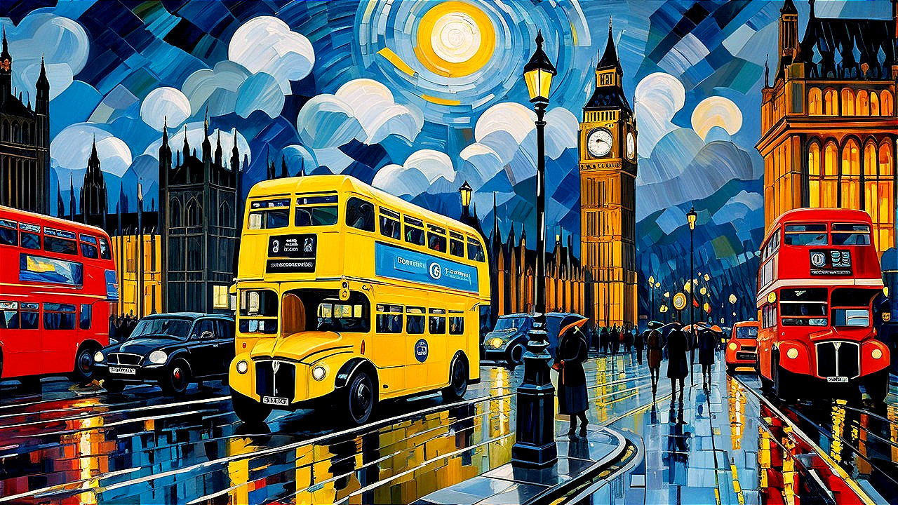 Impressionistic Oil Painting of a London Street Scene