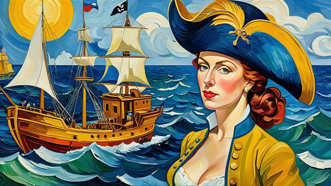 Vibrant Nautical Portrait of a Woman at Sea