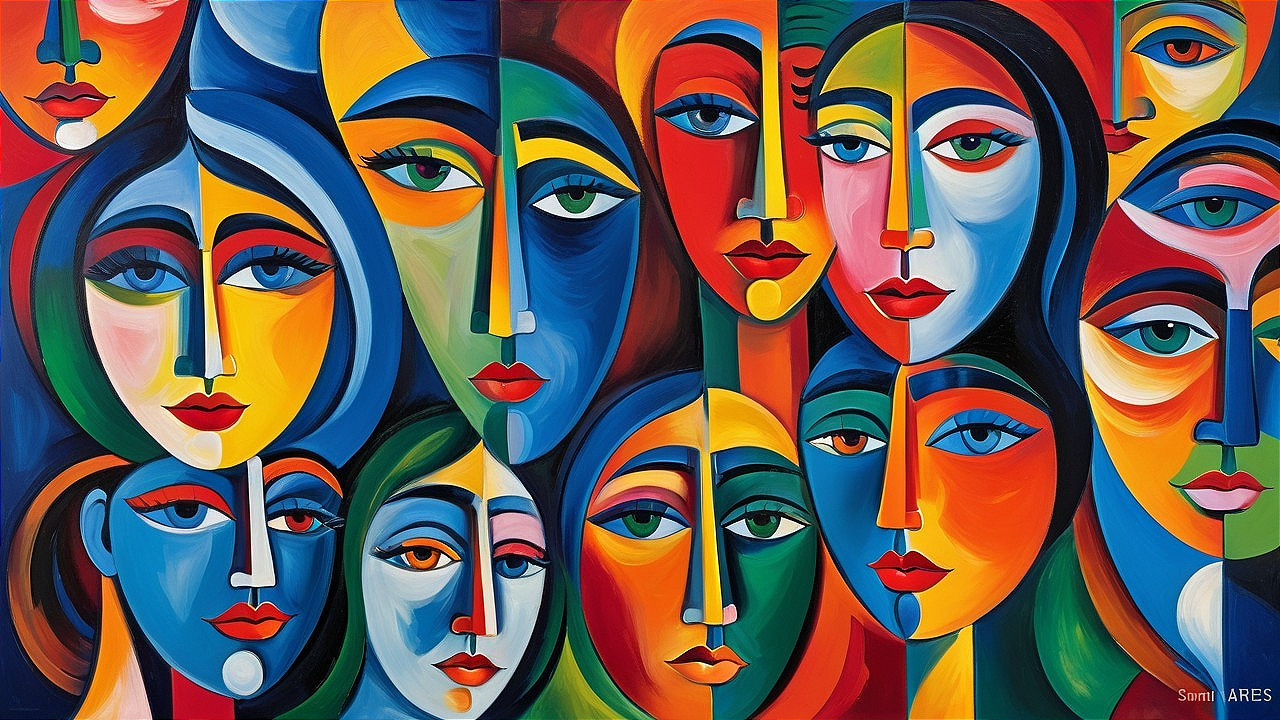 Vibrant Abstract Composition of Colorful Faces