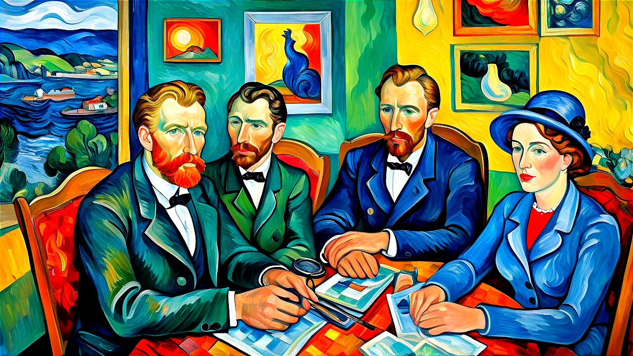 Vibrant Post-Impressionist Scene of Four Individuals Seated