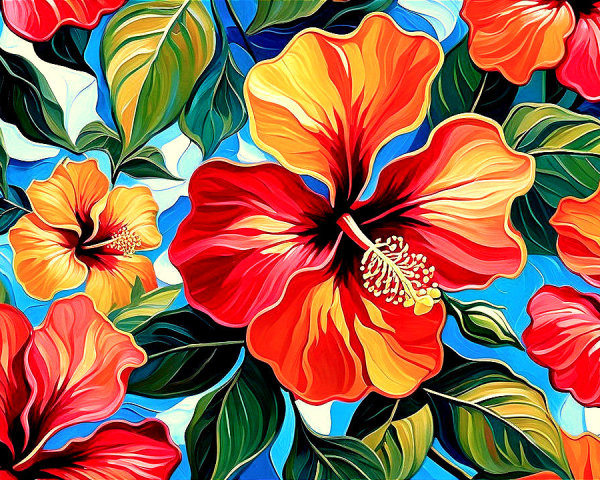Tropical Floral Composition with Hibiscus Flowers