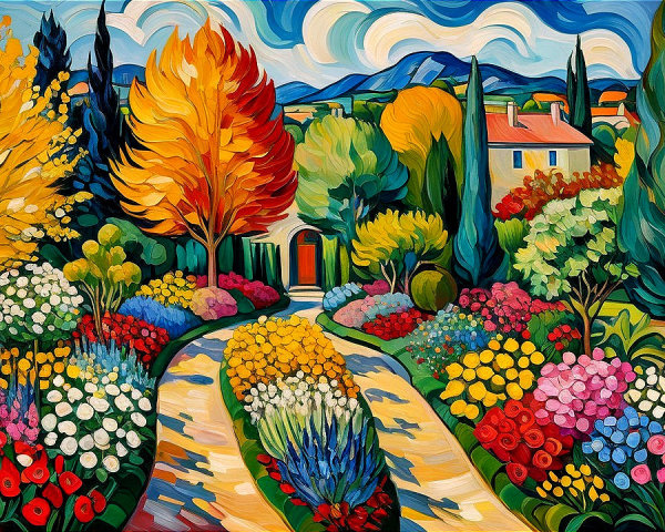 Vibrant Garden with Colorful Flowers and Pathway